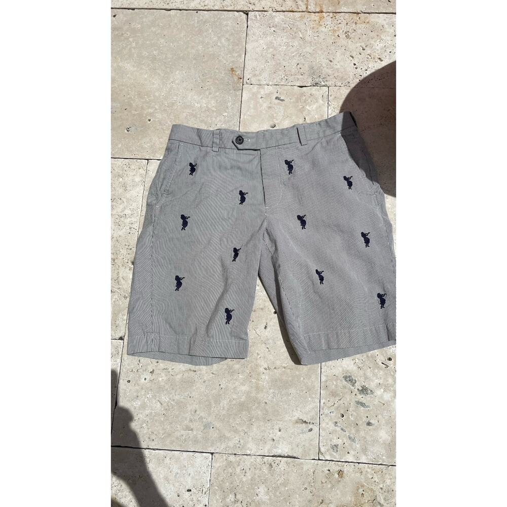 Brooks Brothers Mens Striped Seersucker Embroidered Hula Beach Bermuda Shorts 34